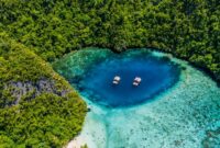 Pemandangan gugusan pulau karst Raja Ampat yang megah dengan perairan pirus jernih menjadi salah satu destinasi wisata alam favorit pelancong di Indonesia.