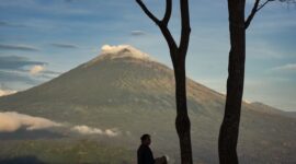 Seorang pelancong menikmati pemandangan perbukitan hijau berudara sejuk yang kini menjadi destinasi favorit wisatawan global untuk melarikan diri dari cuaca panas.